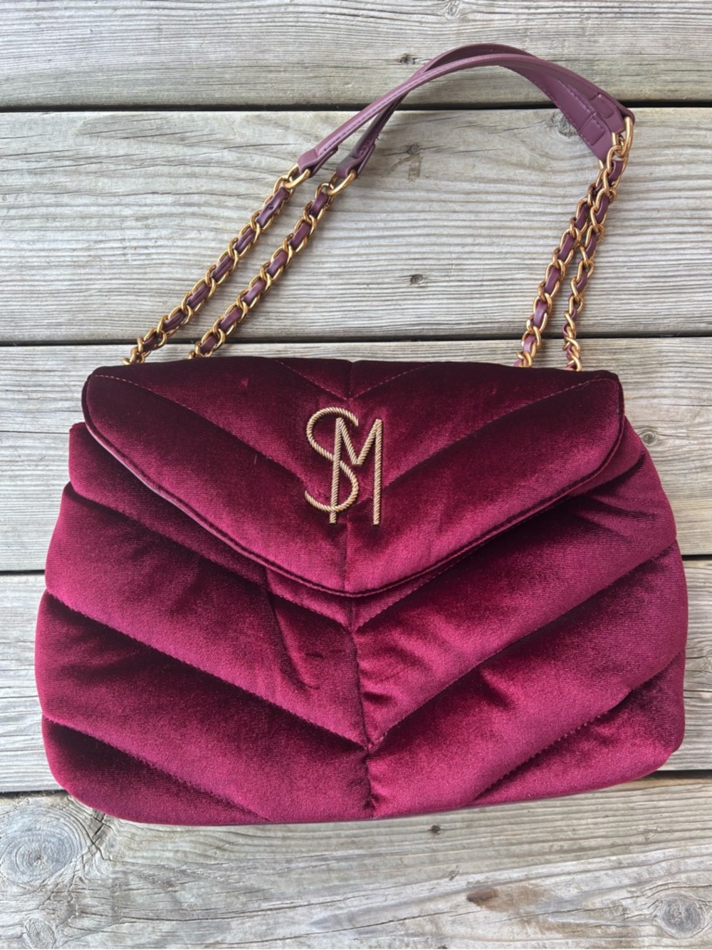 Steve Madden B Coleman Velvet Quilted Shoulder Bag Bloodstone Luxe